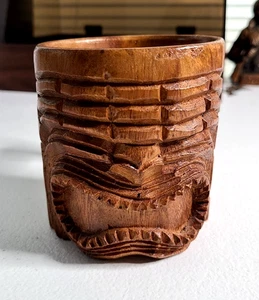 Tiki Becher Holz Vintage Hawaii handgeschnitzt Affenschote MCM - Bild 1 von 7