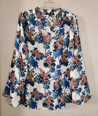 Blusa túnica 19 Cooper para mujer talla 1X floral transparente romántica manga acampanada Foto 1 de 4