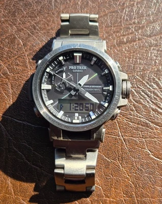 Casio Pro Trek PRW-60T-7ACR Titanium Solar Triple Sensor Watch + Manual - Image 1 of 4