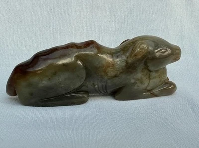 Fine 20th Century Chinese Russet Celadon Jade Carving of a Deer. - Image 1 of 4