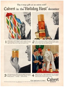 PRINT AD, 1958 Calvert Reserve 50's Holiday Host Decanter 4-way Gift Unwrapping - Picture 1 of 1