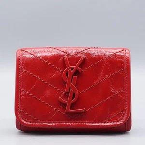 YSL 583570 Red Leather ni-ki Compact Bifold Wallet - Picture 1 of 5