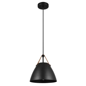 GLOBE Electric 67000099 1-Light Pendant Light Fixture, Matte Black, Faux Leat... - Picture 1 of 7