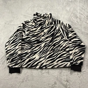 Calvin Klein Zebra Print 1/2 Zip Fleece Jacket Womens 2XL White Sweater Faux Fur - Picture 1 of 6