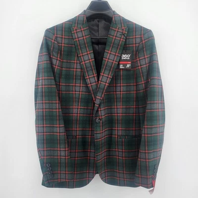 JF J Ferrar Men's Plaid Blazer Jacket Green Red Tartan Big & Tall 3XL 54-56 Reg - Image 1 of 4