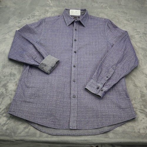 Camicia Michael Kors uomo L grigia micropunti manica lunga polsino infradito bottoni vestibilità top