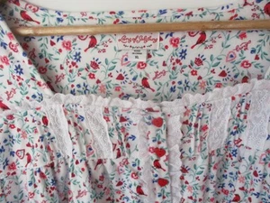 LANZ OF SALZBURG NIGHTGOWN 100% COTTON FLANNEL CARDINALS FLORAL HEARTS SIZE XL - Picture 1 of 4