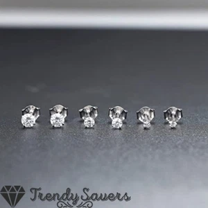 Tiny Cartilage Tragus Sleepers 925 Sterling Silver Cubic Zirconia Stud Earrings - Picture 1 of 16