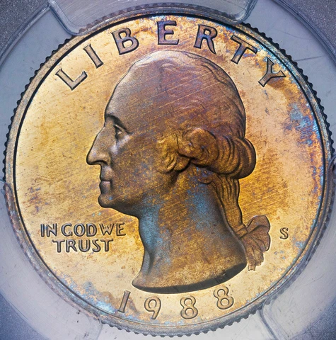 1988-S WASHINGTON QUARTER PCGS PR69DCAM HIGH GRADE PROOF NICE TONED BU UNC Cover