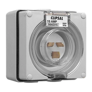 Clipsal 56 Series Flat 3 Pin 15A Appliance Inlet Grey | 56AI315-GY - Picture 1 of 1