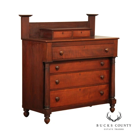 Antique Early 19th C. American Empire Tiger Maple Chest of Drawers Cover