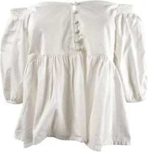 NWT Free People Size M White Veronica Puff Sleeve Off Shoulder Cotton Blouse Top - Picture 1 of 3