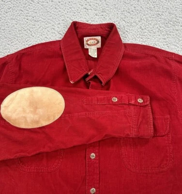 Vintage Banana Republic Corduroy Shirt Mens XL Red Leather Elbow Patch STAINS - Image 1 of 4