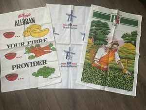 Vintage Advertising Tea Towels X 3 Unused Kelloggs All Bran -Brook Bond - Bacon - Picture 1 of 1