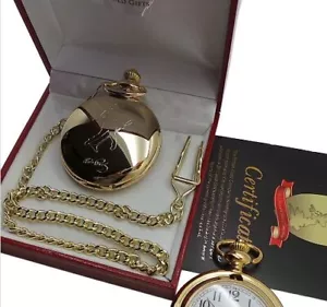 ELVIS PRESLEY Personalised Signed Pocket Watch 24k Gold Plated Full Hunter Gift - Picture 1 of 4