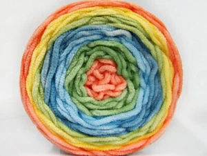 Chenille Baby Cake Yarn 61174 Ice Blue Green Yellow Orange Center Pull 150g 164y - Picture 1 of 6