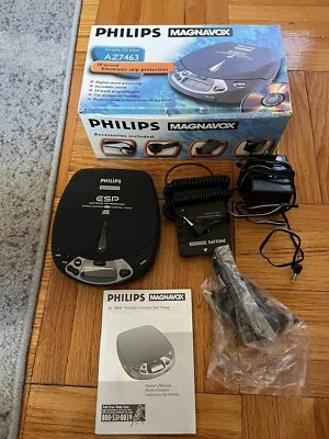CD player portátil Philips Magnavox AZ 7463/17T 10 segundos ESP com acessórios vintage - Imagem 1 de 4