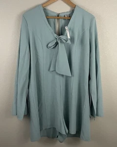 ASOS Womens 14 Light Blue Crepe  Playsuit With Deep Plunge And Tie Neck  - Picture 1 of 10