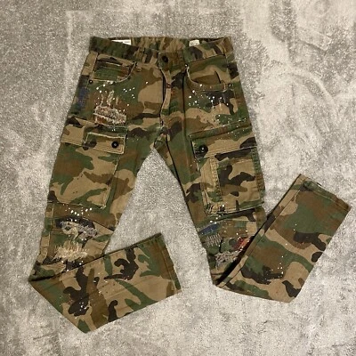 Jeans jeans camuflado masculino cintura fumaça detalhe zíper mistura de algodão tamanho real 29x30 - Imagem 1 de 4