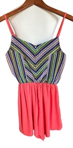 Poetry Multicolor Adjustable Spaghetti Strap Elastic Waist Romper Women's Sz M - Picture 1 of 11