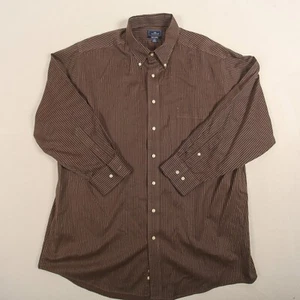 Dockers Mens Shirt Long Sleeve Button Up Size 17-17.5 XL Iron Free Striped Brown - Picture 1 of 7