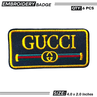 Gucci Style Embroidered Sew-On Patches – Black & Gold Pack of 6 - Image 1 of 4