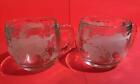 Vintage 2 Nestle World Globe Etched Frosted Glass Mugs Cups Cocoa Coffee 1970'S