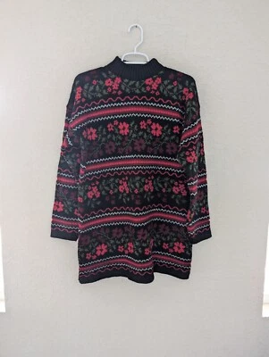 Vintage Basic Editions Christmas Grandpa Sweater Retro Holiday Size M Red Black - Image 1 of 4