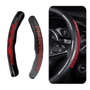 2Pcs Carbon Fiber Car Steering Wheel Booster Cover NonSlip Accessories Black&Red - Foto 1 di 9