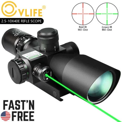 CVLIFE Tactical 2.5-10x40EG Rifle Scope Mil-dot Dual illuminated w/ Green Laser & Mount