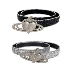 All Matching Rhinestones Buckle Belt Dress Waistband Glittering Lady Skinny Belt - Picture 1 of 10