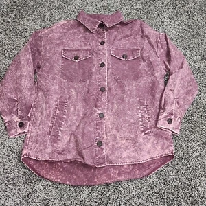 Zenana Langarm Acid Wash Button Up Shacket Lila Magenta Damen Gr. M Tasche - Bild 1 von 8