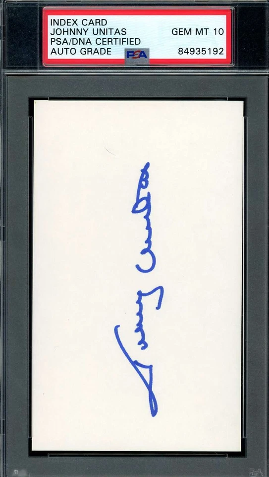 Johnny Unitas Gem Mint 10 PSA DNA Signed 7 3x5 Index Card Autograph - Image 1 of 1