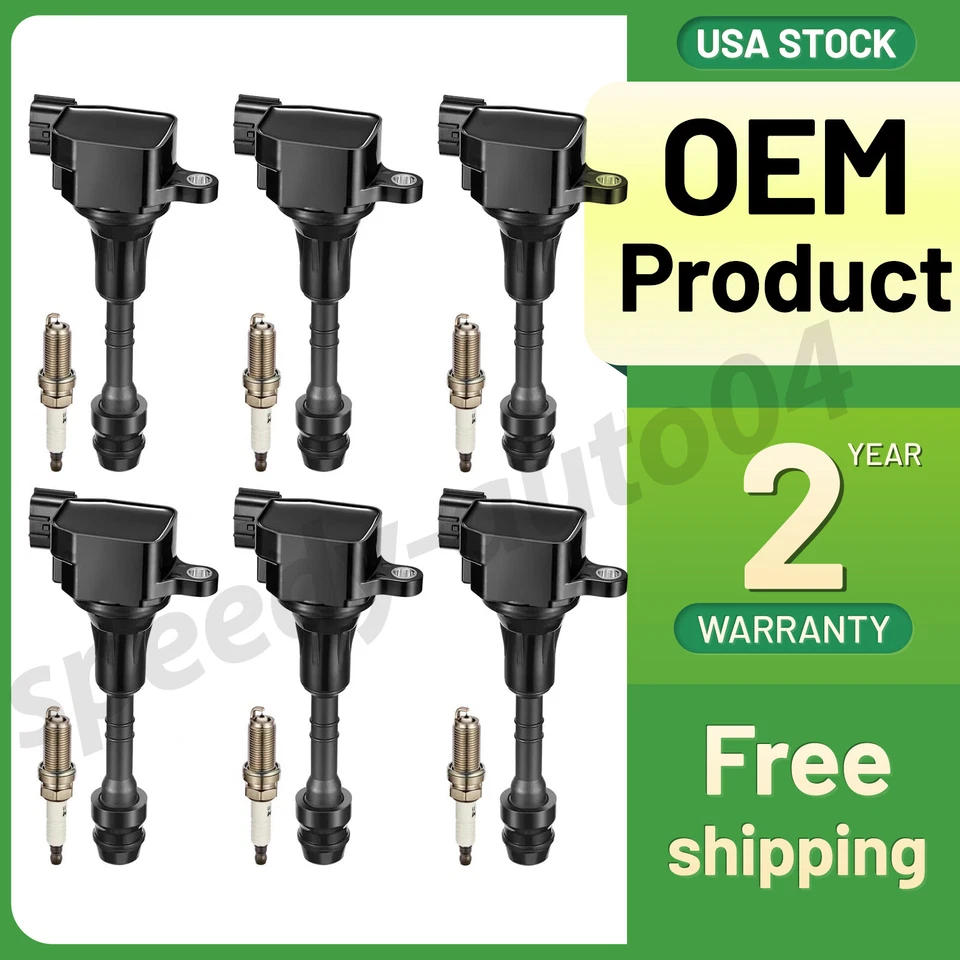 Paquete de 6 bobinas de encendido UF401 y bujías para Infiniti I35 2002-2005 3,5 L V6 Foto 1 de 4