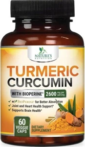 TUMERIC CURCUMIN Max Potency With Bioperine Black Pepper 2600MG - 60 CAPSULES - Picture 1 of 5