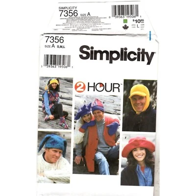 Simplicity 7356 Misses Mens Teens Accessories Hats Mittens Sew Pattern Uncut - Image 1 of 3