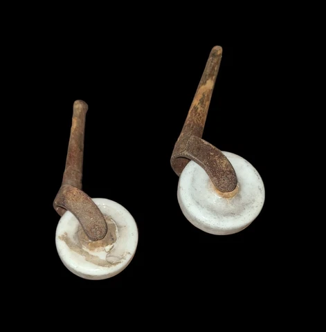 (2) Antique Porcelain Wheel Roller  Stem Casters 1 3/4" wheel and 4" Tall  AS IS Cover
