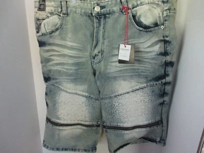 LION DYNASTY~Light Wash DENIM JEAN Shorts w/ Stars & Zippers~Men’s 40~NWT - Image 1 of 4