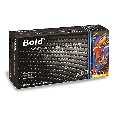 Aurelia Bold Box of 100 Nitrile Examination Gloves - Black, Size M (73997)