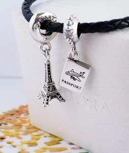 Set Of 2 New Authentic Pandora Eifel Tower and Passport Charms - Picture 1 of 5