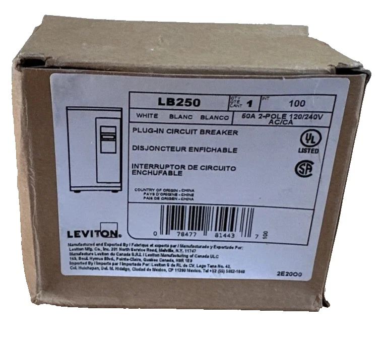 NUEVO Disyuntores miniatura Leviton LB250 2 polos 120/240 voltios 50 amperios Foto 1 de 1