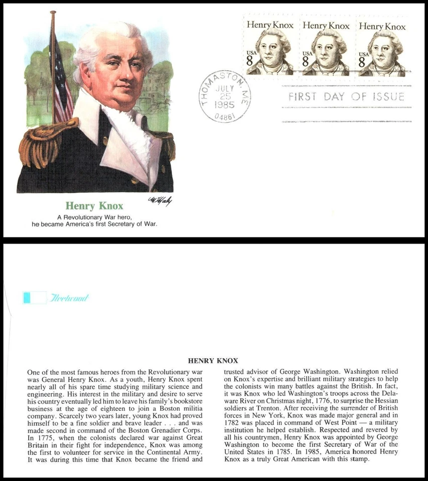 1985 Henry Knox Sc 1851 FDC Fleetwood Revolutionary War artillery commander - Image 1 of 1