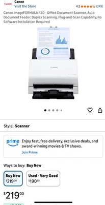 Canon imageFORMULA R30 Document Scanner Fast Duplex Scan Auto-Feeding 6051C002 - Image 1 of 4