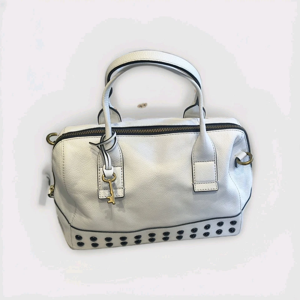 Fossil Jori White Cowhide Satchel Shoulder Crossbody Coconut White NO STRAP - Image 1 of 4