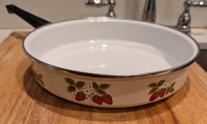 Vintage Erdbeere Emaille Bratpfanne schwarzer Griff - Bild 1 von 18