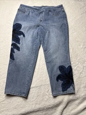 Chicos 3P (16P) Jegging Ankle Pull On Jeans Embroidered Flowers Stretch Hippie - Image 1 of 4