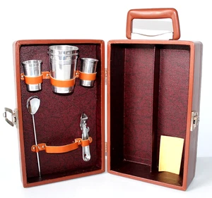 Juego de barra de viaje portátil HOMA vintage MCM 60s estuche de cuero marrón con bloqueo llave - Imagen 1 de 23