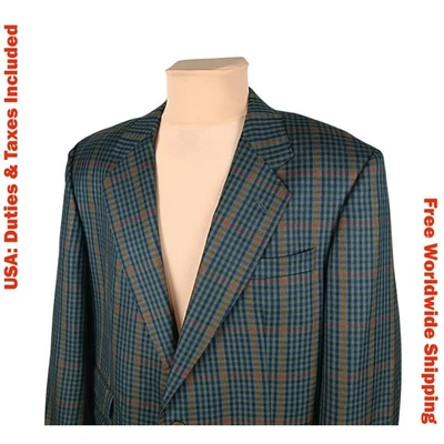 DAKS Bertram&Frank Mens Green Check Wool Blazer Jacket Size 27 (XL) - Image 1 of 4