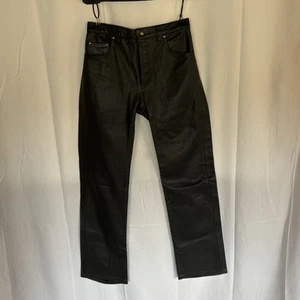 Vintage Black Leather Pants Sz 30–31 Snap Fly Straight-Leg Unbranded Rocker Goth - Bild 1 von 7