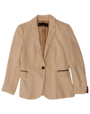 Jaqueta Blazer ZARA Feminina 1 Botão Reino Unido 10 Pequena Bege Espinha de Arenque Poliéster BH09 - Imagem 1 de 3